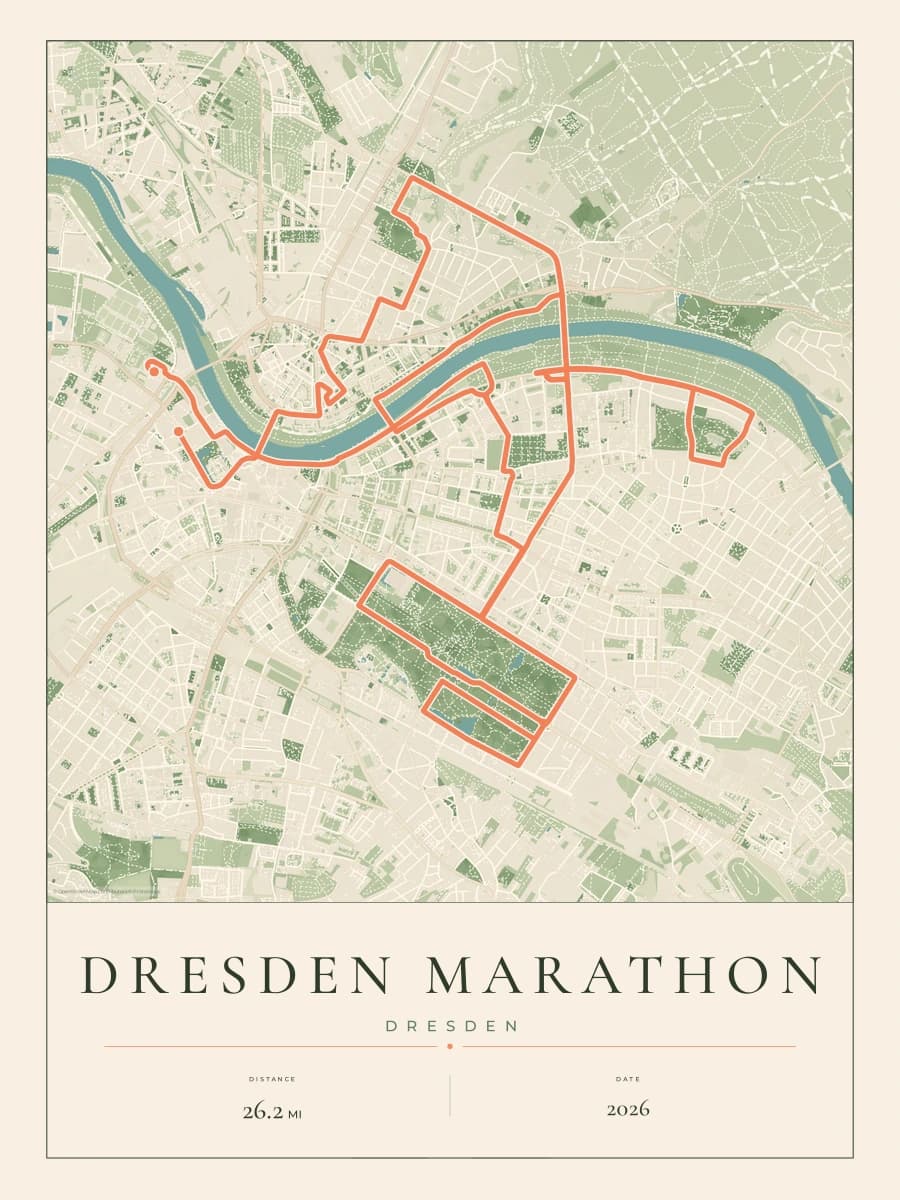 Dresden Marathon route map poster preview in the Parkland artwork style