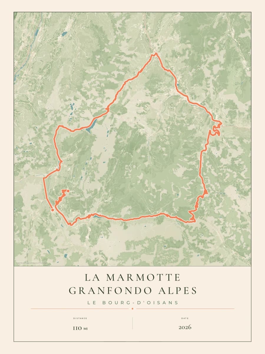 La Marmotte route map poster preview in the Parkland artwork style