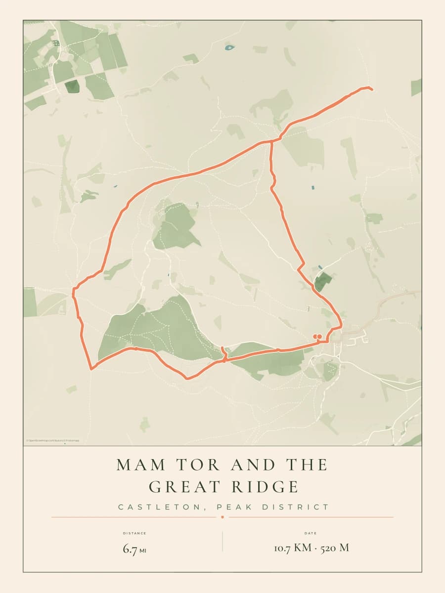 Mam Tor and the Great Ridge route map poster preview in the Parkland artwork style