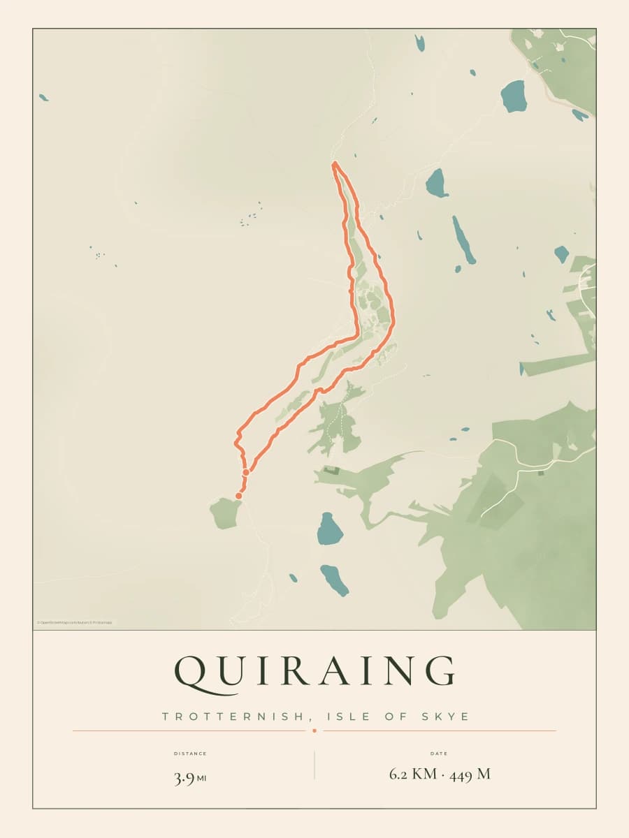 Quiraing route map poster preview in the Parkland artwork style