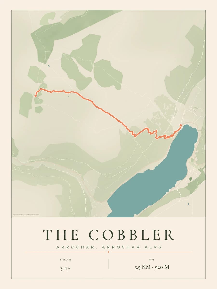 The Cobbler route map poster preview in the Parkland artwork style