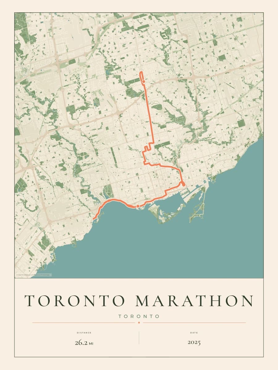 Toronto Marathon route map poster preview in the Parkland artwork style