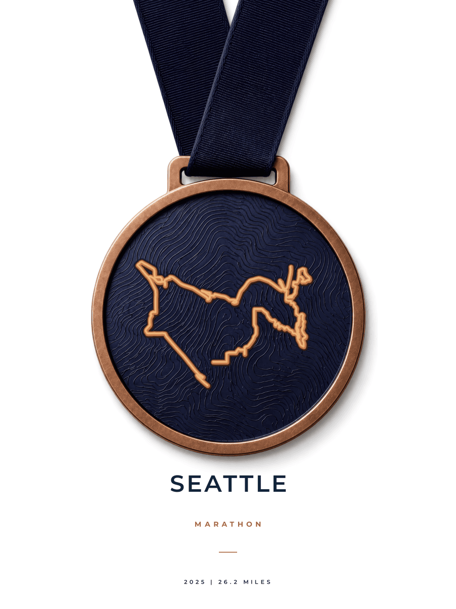 Seattle Marathon route poster preview in the Medal artwork style