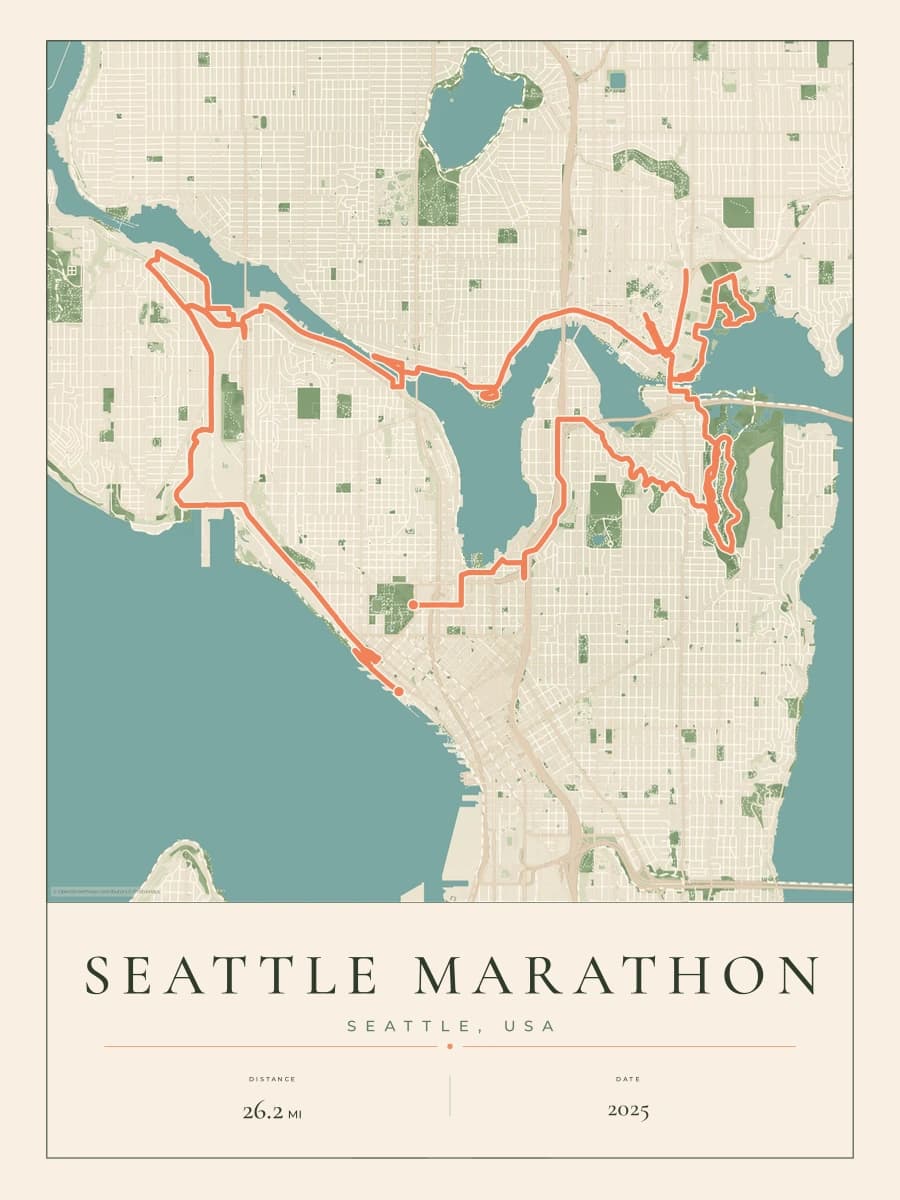Seattle Marathon route poster preview in the Parkland artwork style