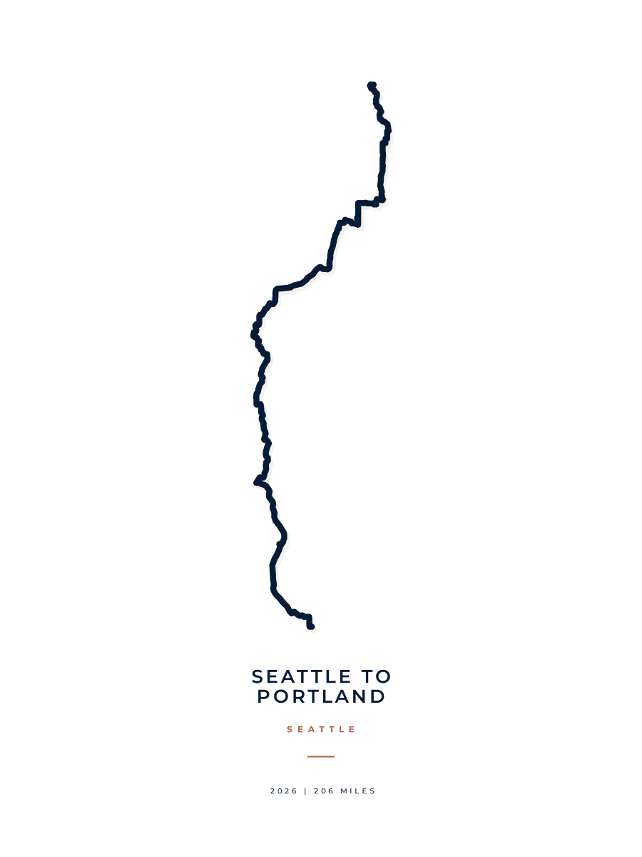 Seattle to Portland route map poster preview in the Minimal artwork style