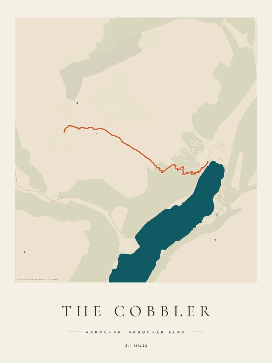 The Cobbler route map poster preview in the Coastal Atlas artwork style