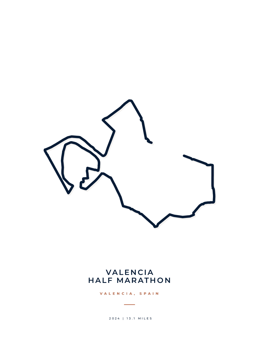 Valencia Half Marathon route poster preview in the Minimal artwork style