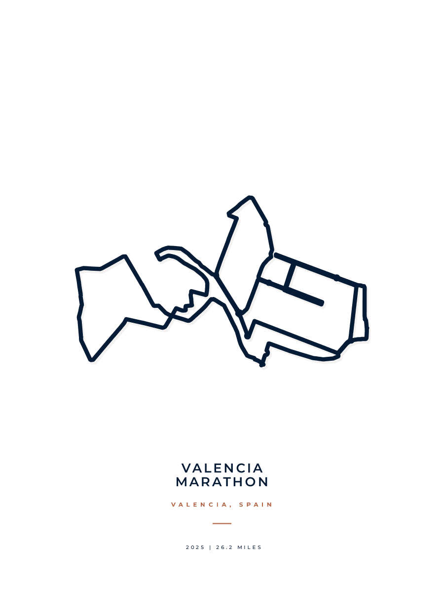 Valencia Marathon route poster preview in the Minimal artwork style