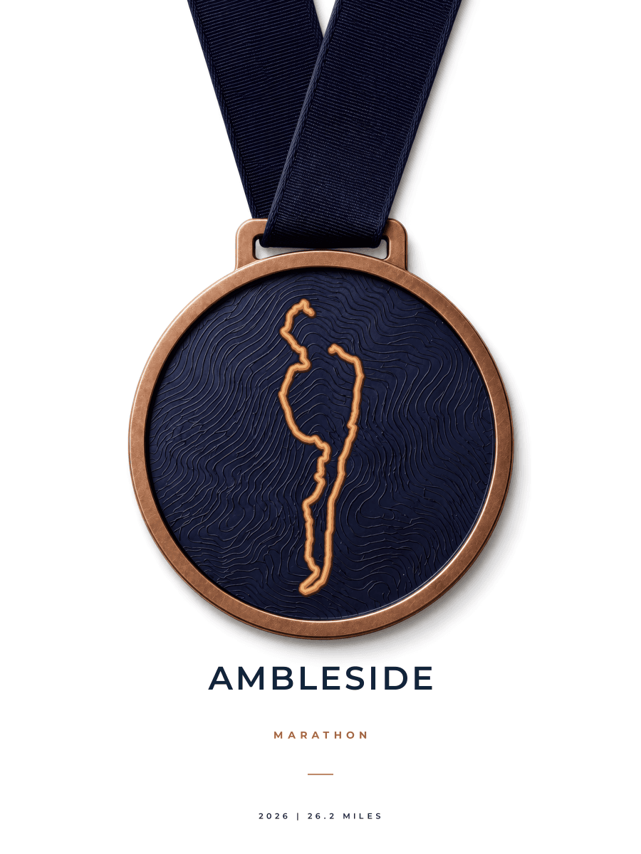 Windermere Marathon route poster preview in the Medal artwork style