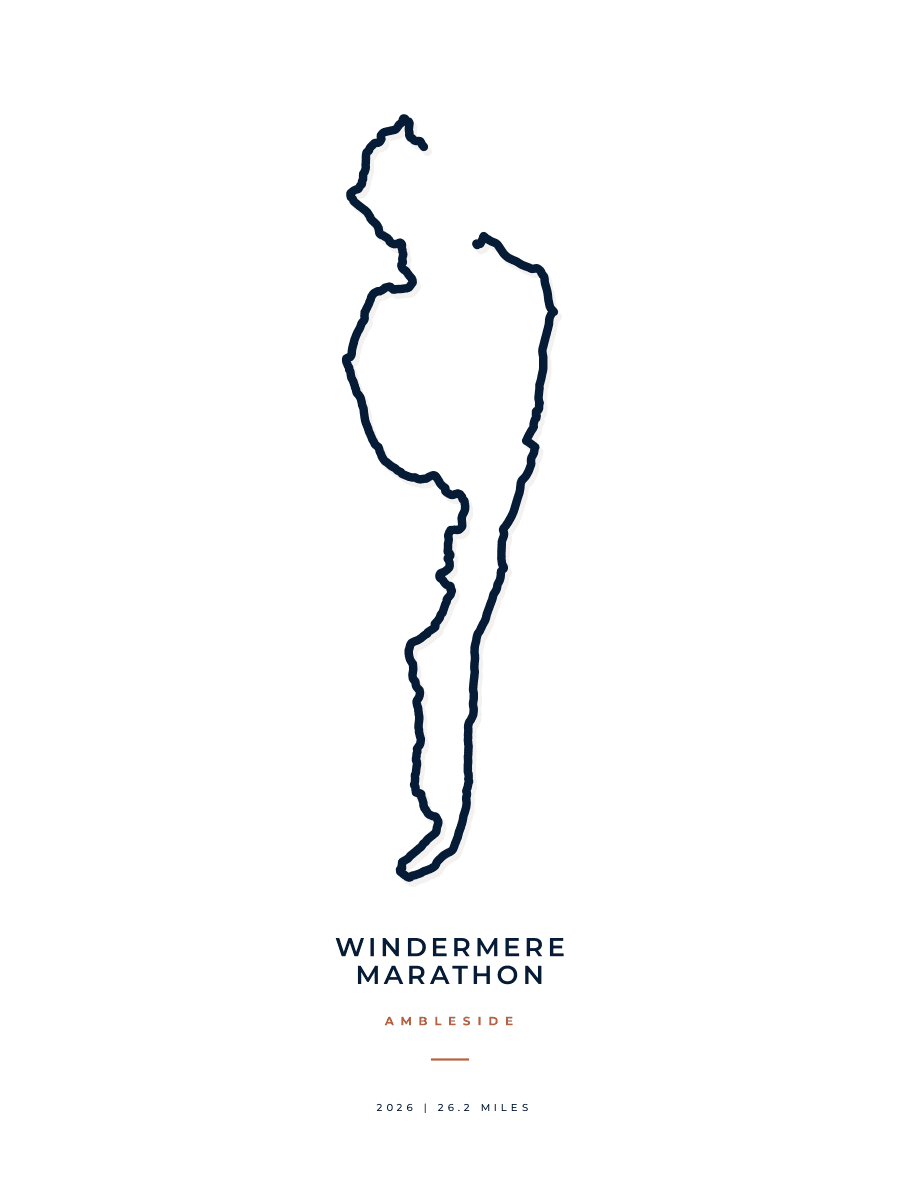 Windermere Marathon route poster preview in the Minimal artwork style