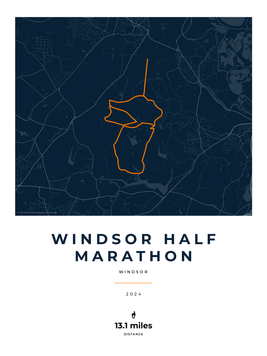 Windsor Half Marathon route poster preview in the Race Blueprint artwork style