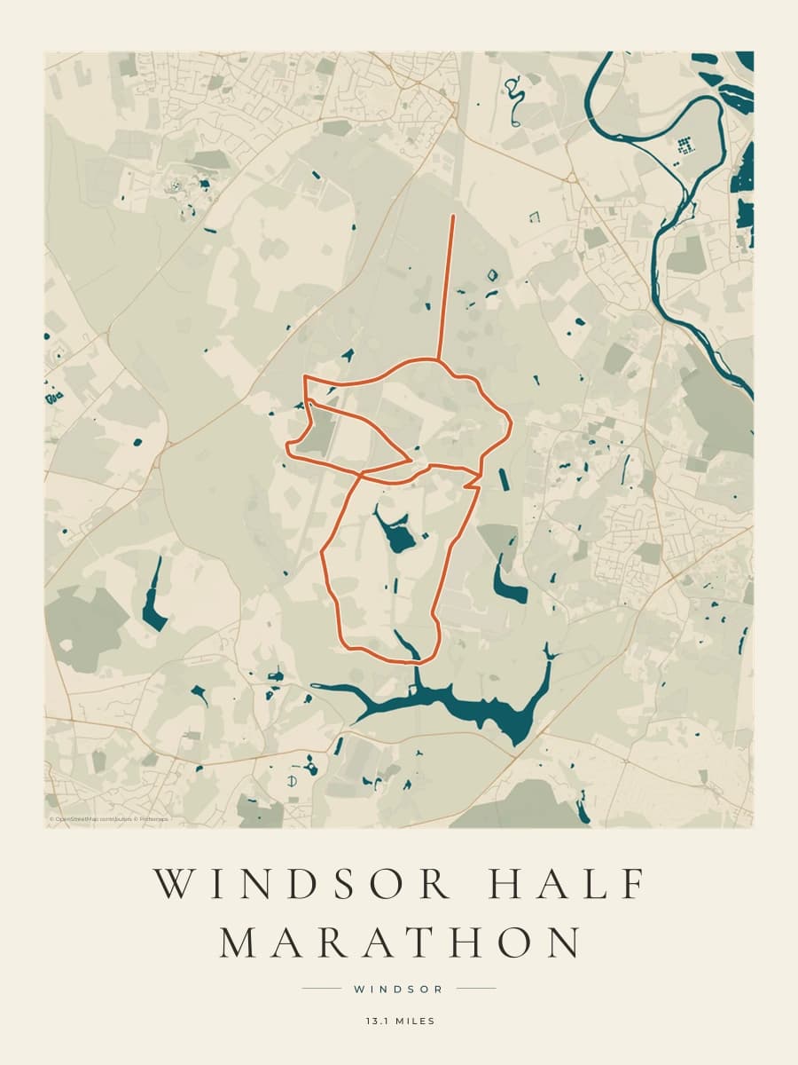 Windsor Half Marathon route poster preview in the Coastal Atlas artwork style