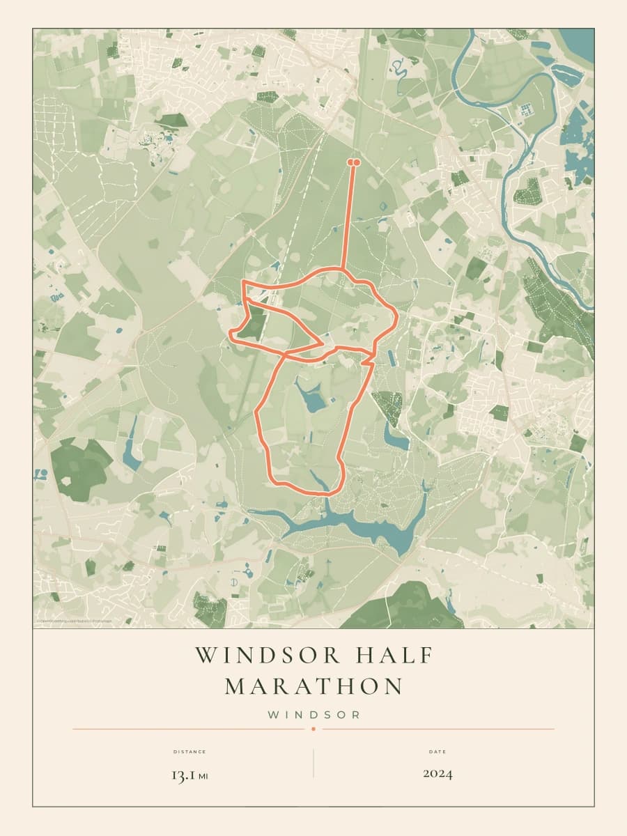 Windsor Half Marathon route poster preview in the Parkland artwork style
