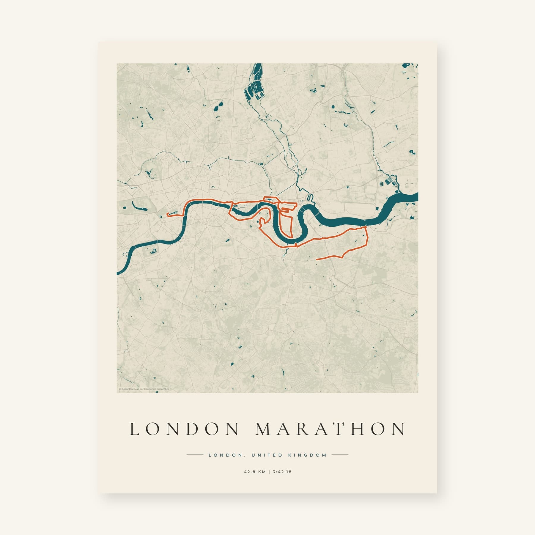 Coastal Atlas London Marathon personalised route print