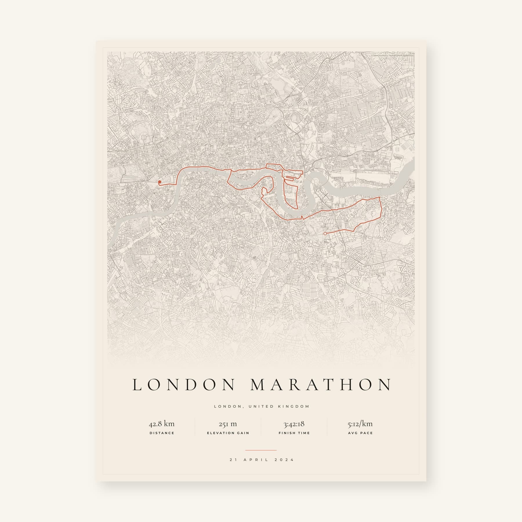 Gallery Mono London Marathon personalised route print