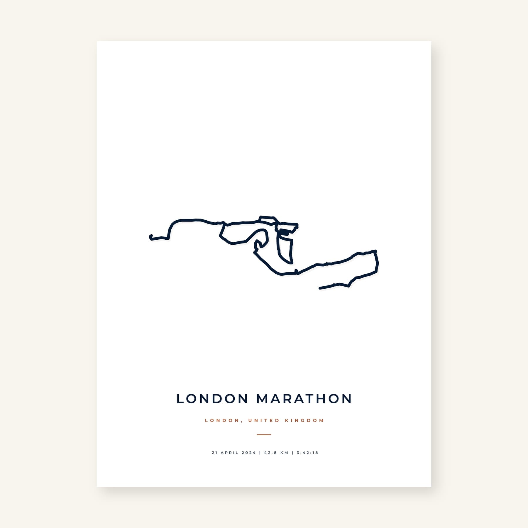 Minimal London Marathon personalised route print