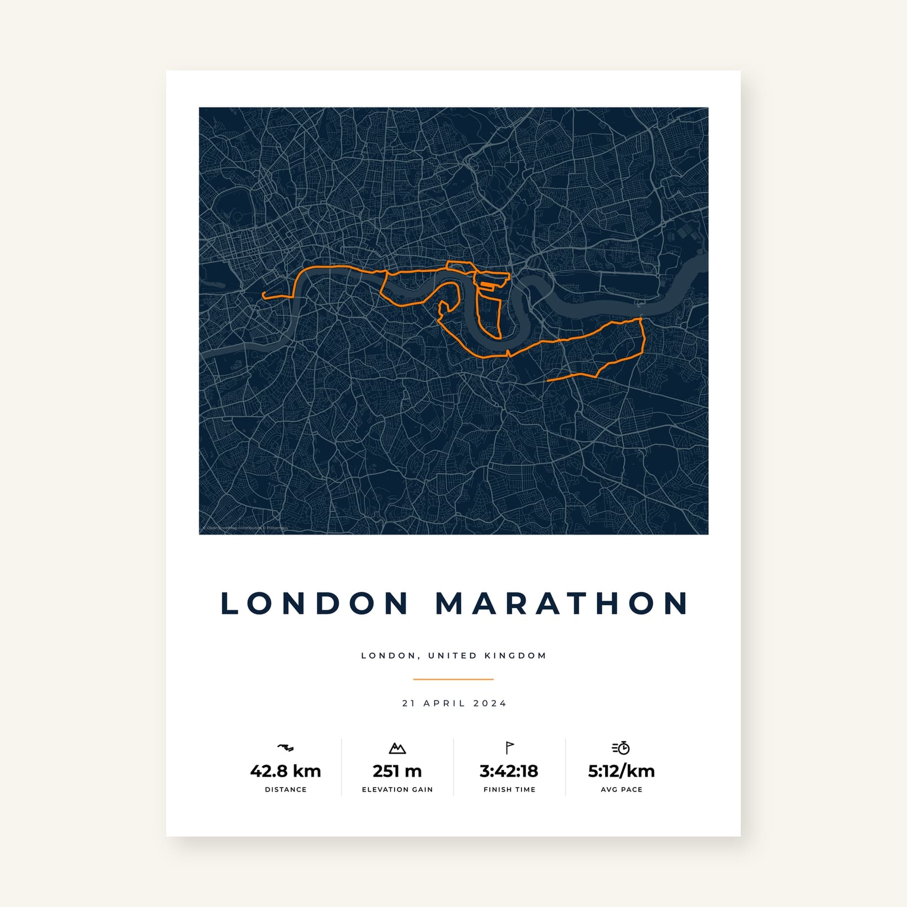 Race Blueprint London Marathon personalised route print