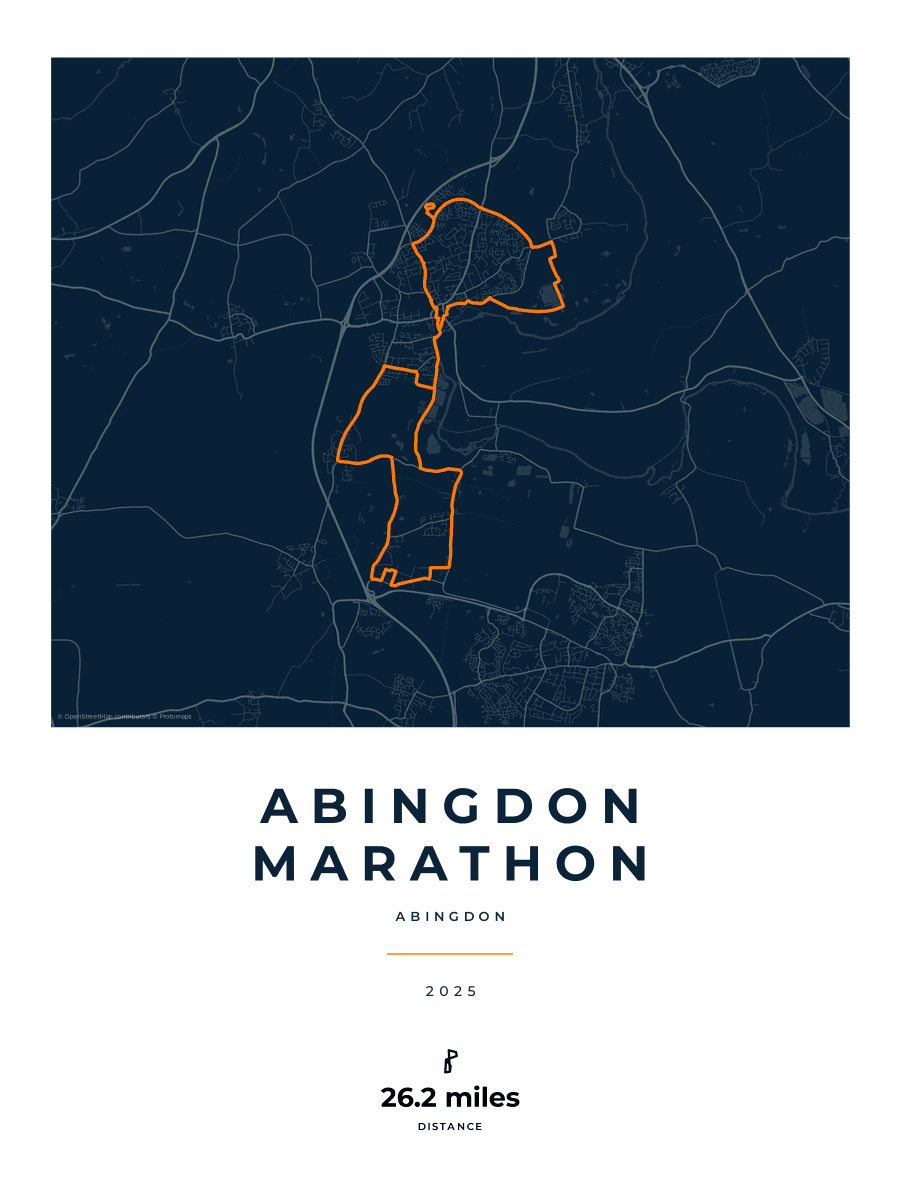 Abingdon Marathon route poster preview in the Race Blueprint artwork style