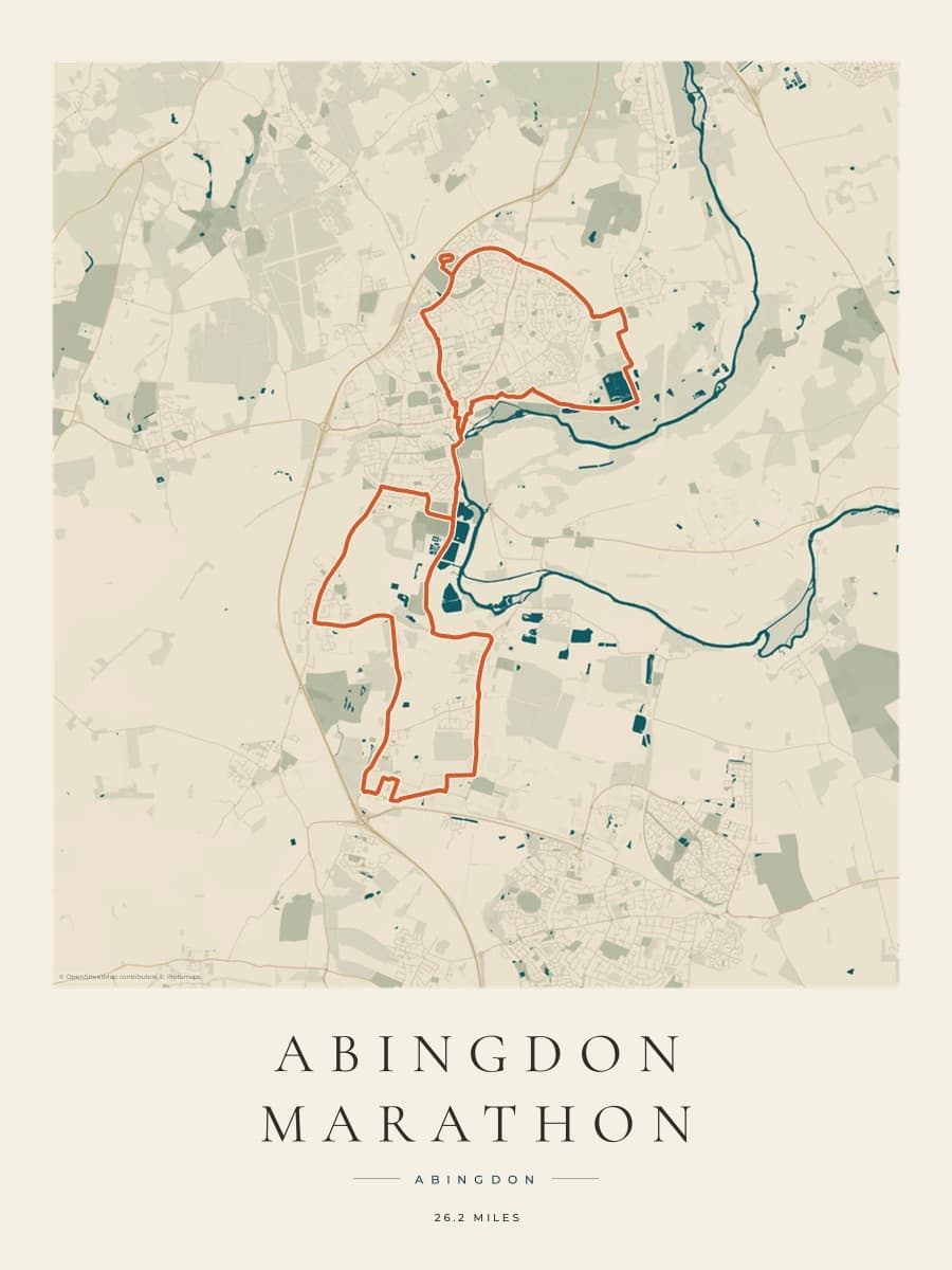 Abingdon Marathon route poster preview in the Coastal Atlas artwork style