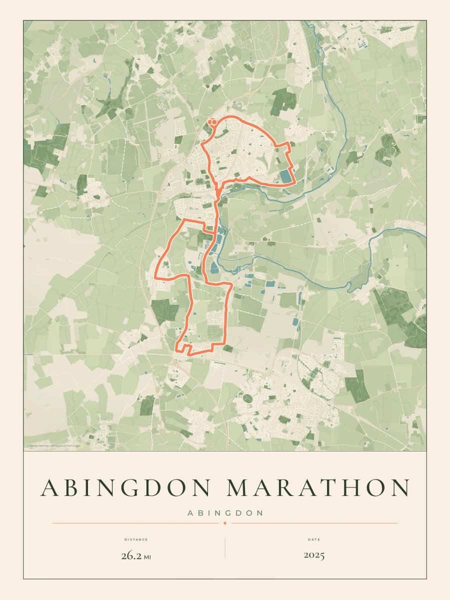 Abingdon Marathon route poster preview in the Parkland artwork style