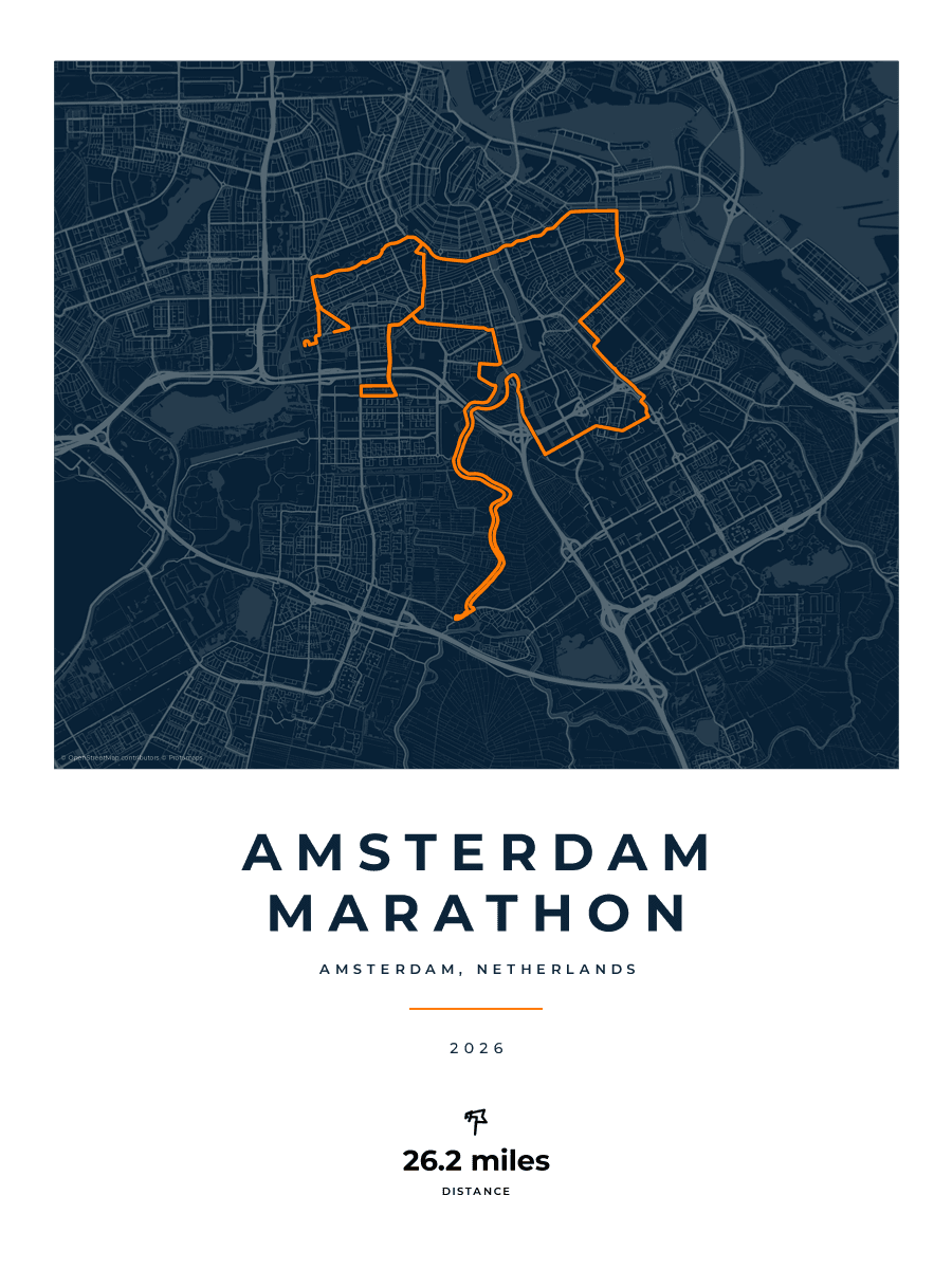 Amsterdam Marathon route poster preview in the Race Blueprint artwork style