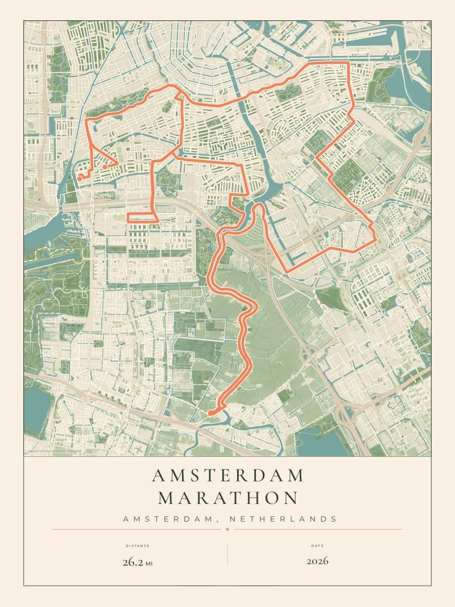 Amsterdam Marathon route poster preview in the Parkland artwork style