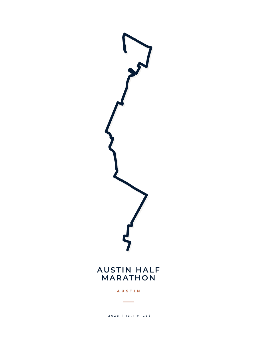 Austin Half Marathon route map poster preview in the Minimal artwork style