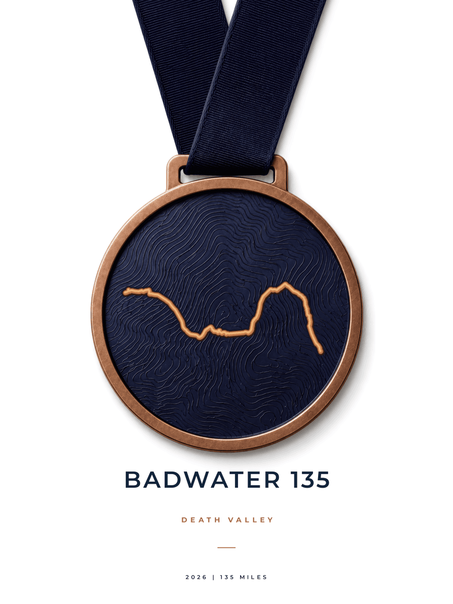 Badwater 135 route map poster preview in the Medal artwork style