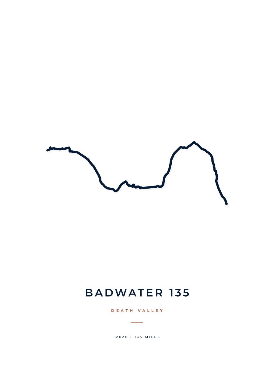 Badwater 135 route map poster preview in the Minimal artwork style