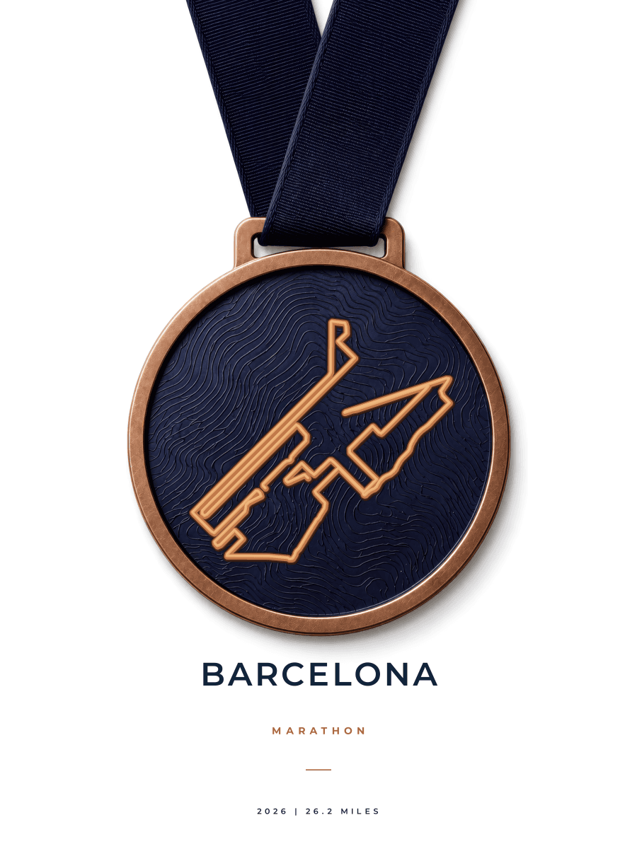 Barcelona Marathon route poster preview in the Medal artwork style