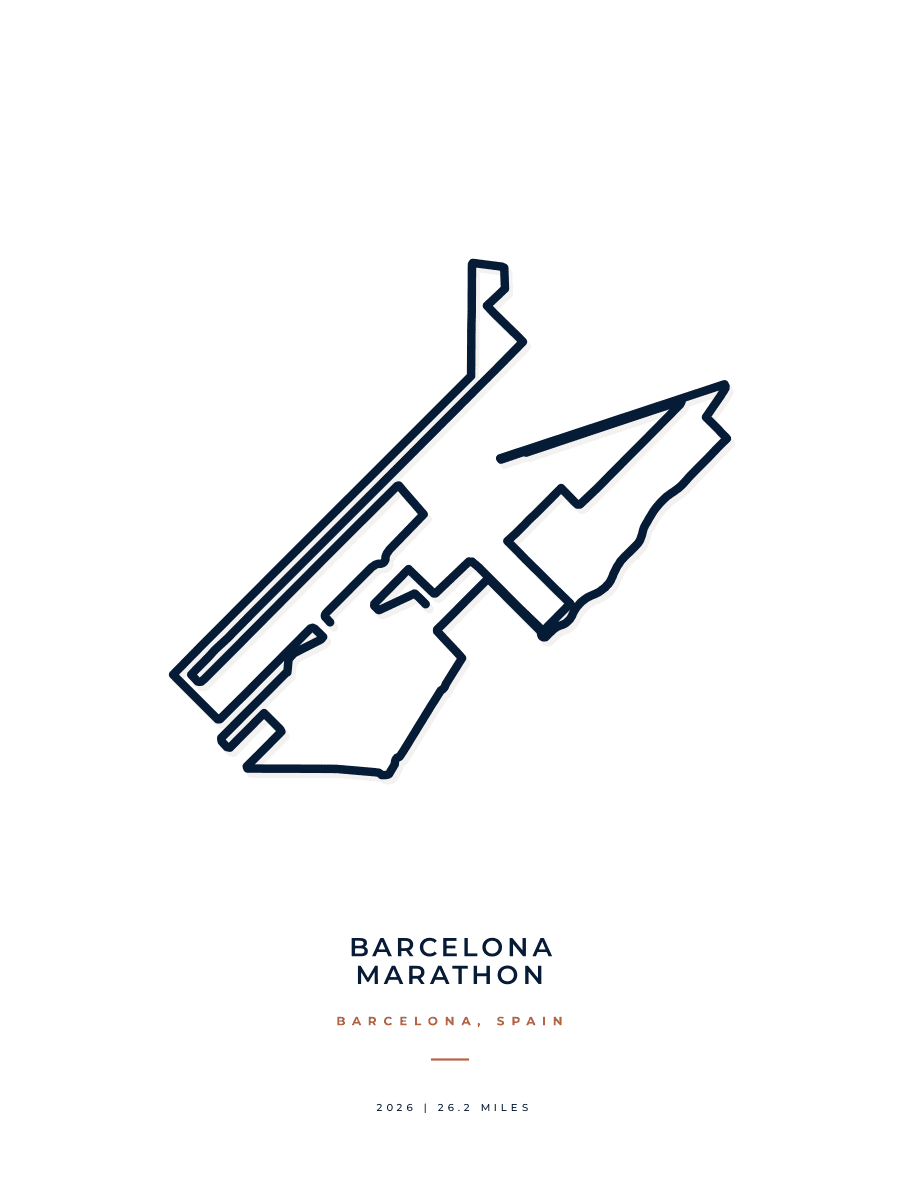 Barcelona Marathon route poster preview in the Minimal artwork style