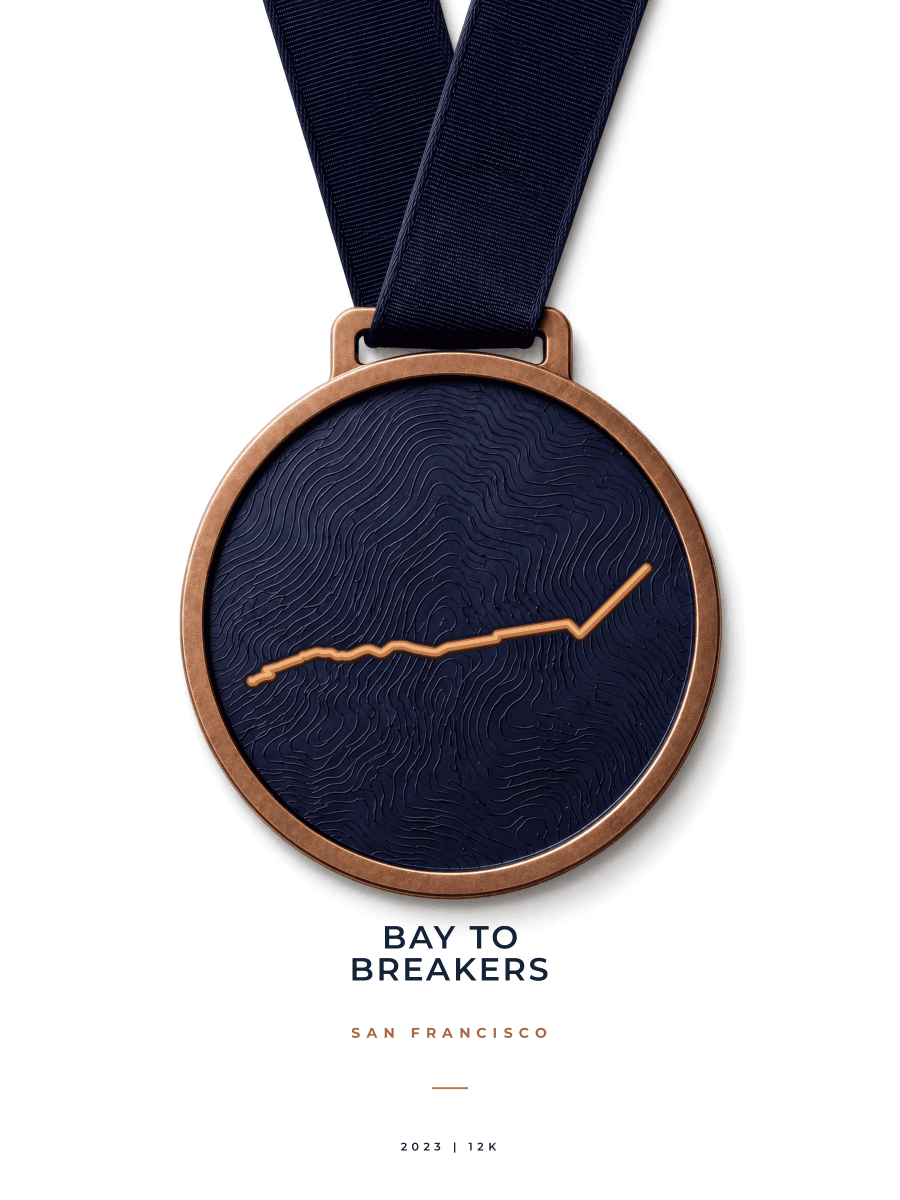 Bay to Breakers route map poster preview in the Medal artwork style