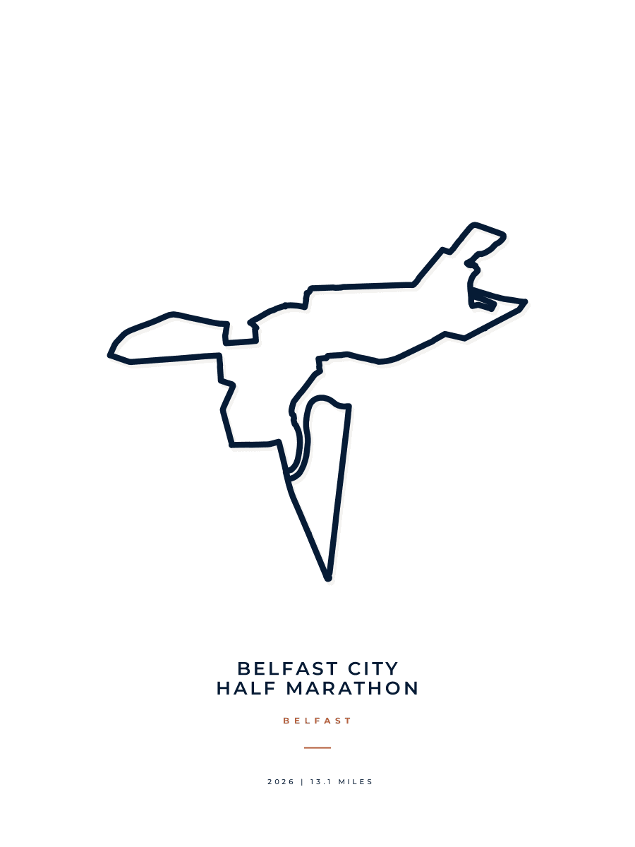 Belfast City Half Marathon route poster preview in the Minimal artwork style