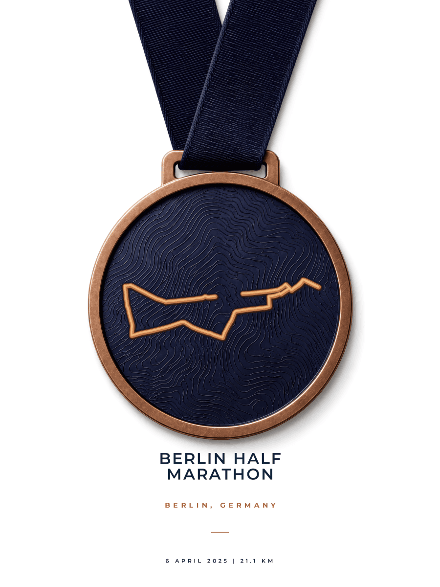 Route Into Art poster render for the Berlin Half Marathon route in the Medal artwork style