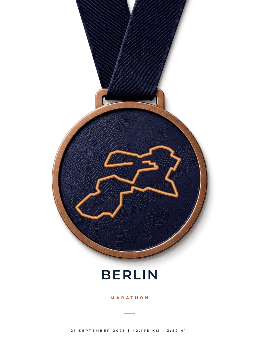 Route Into Art poster render for the Berlin Marathon route in the Medal artwork style