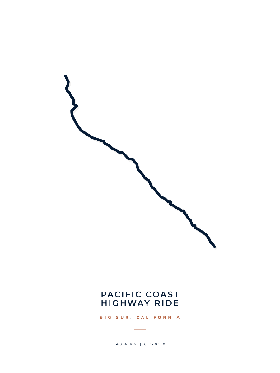 Route Into Art poster render for a Big Sur coastal cycling route in the Minimal artwork style