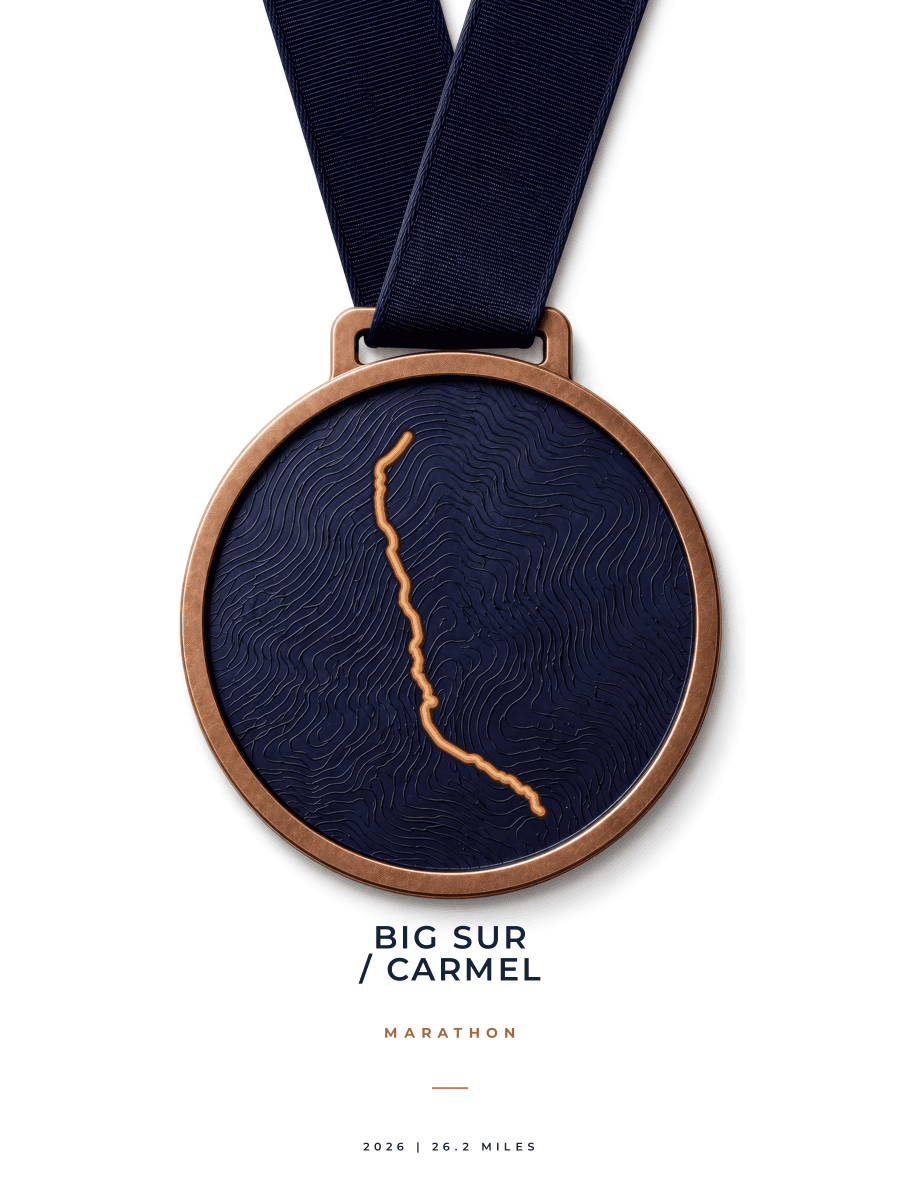 Big Sur International Marathon route poster preview in the Medal artwork style
