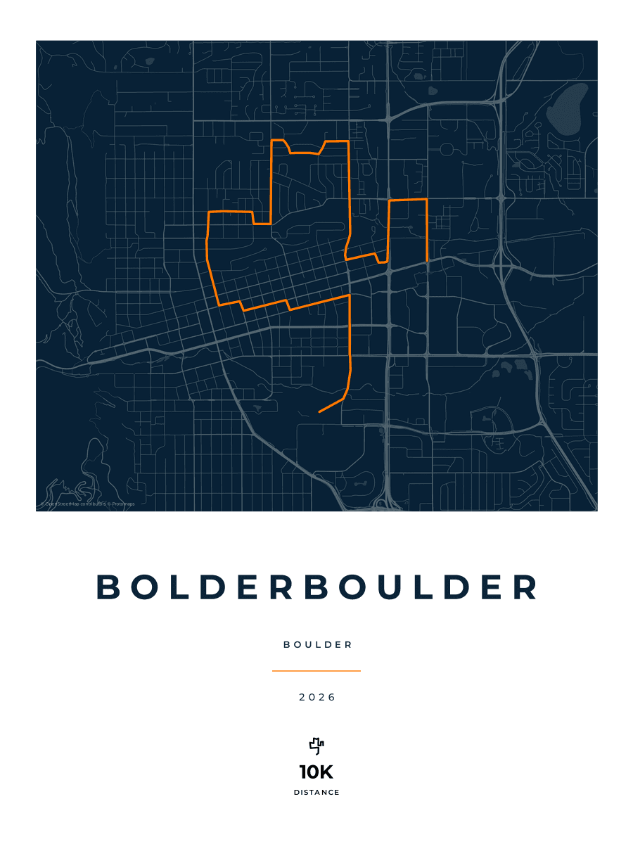 BOLDERBoulder route map poster preview in the Race Blueprint artwork style