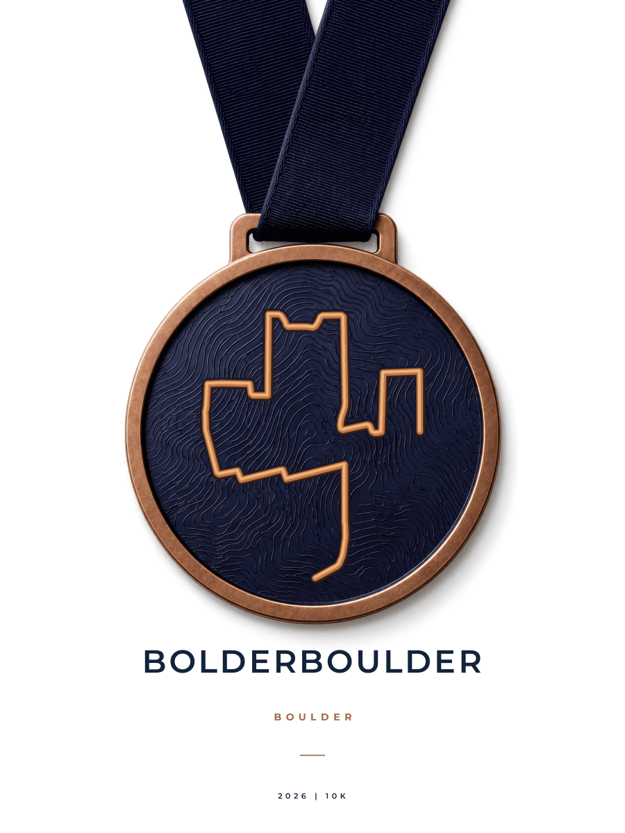 BOLDERBoulder route map poster preview in the Medal artwork style