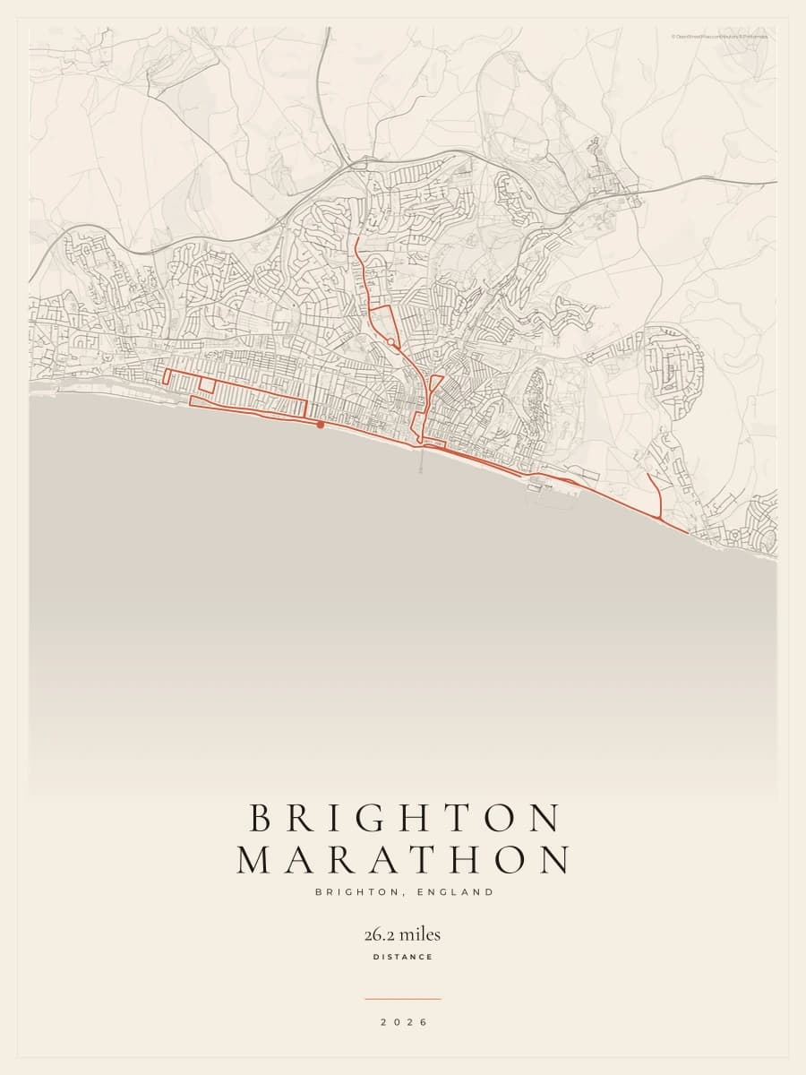 Brighton Marathon route poster preview in the Gallery Mono artwork style