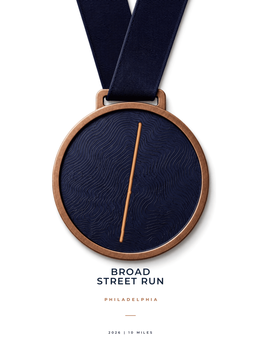 Broad Street Run route map poster preview in the Medal artwork style