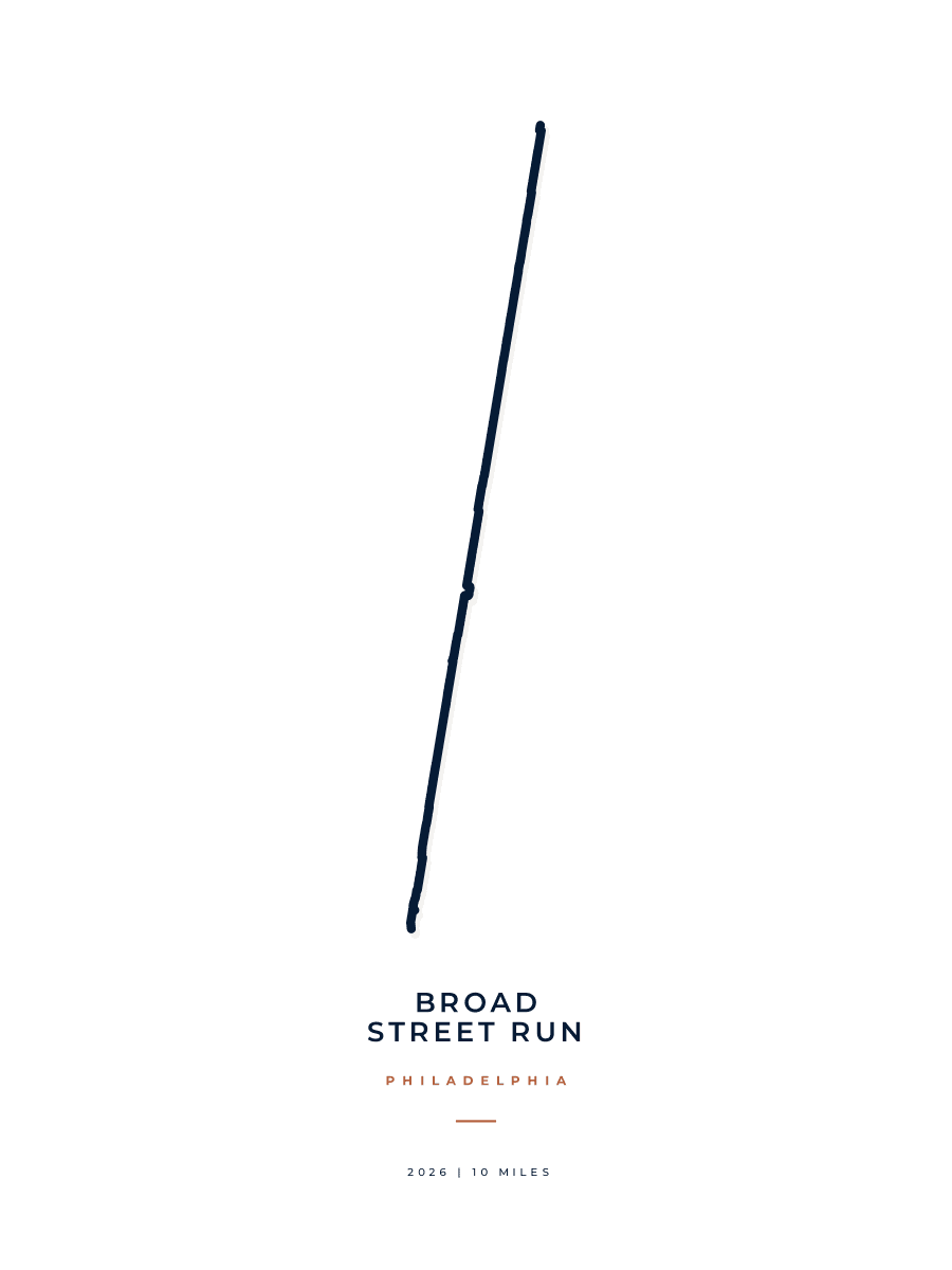 Broad Street Run route map poster preview in the Minimal artwork style