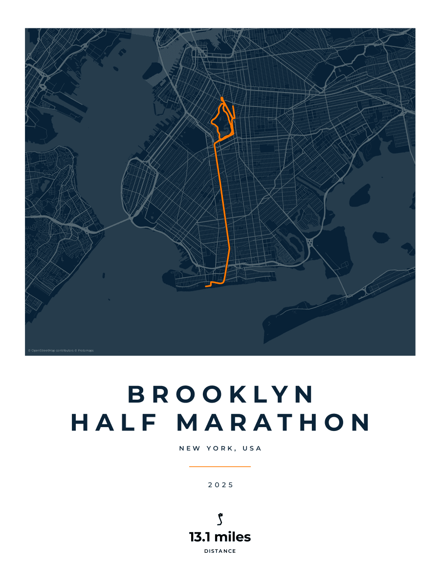 Brooklyn Half Marathon route poster preview in the Race Blueprint artwork style