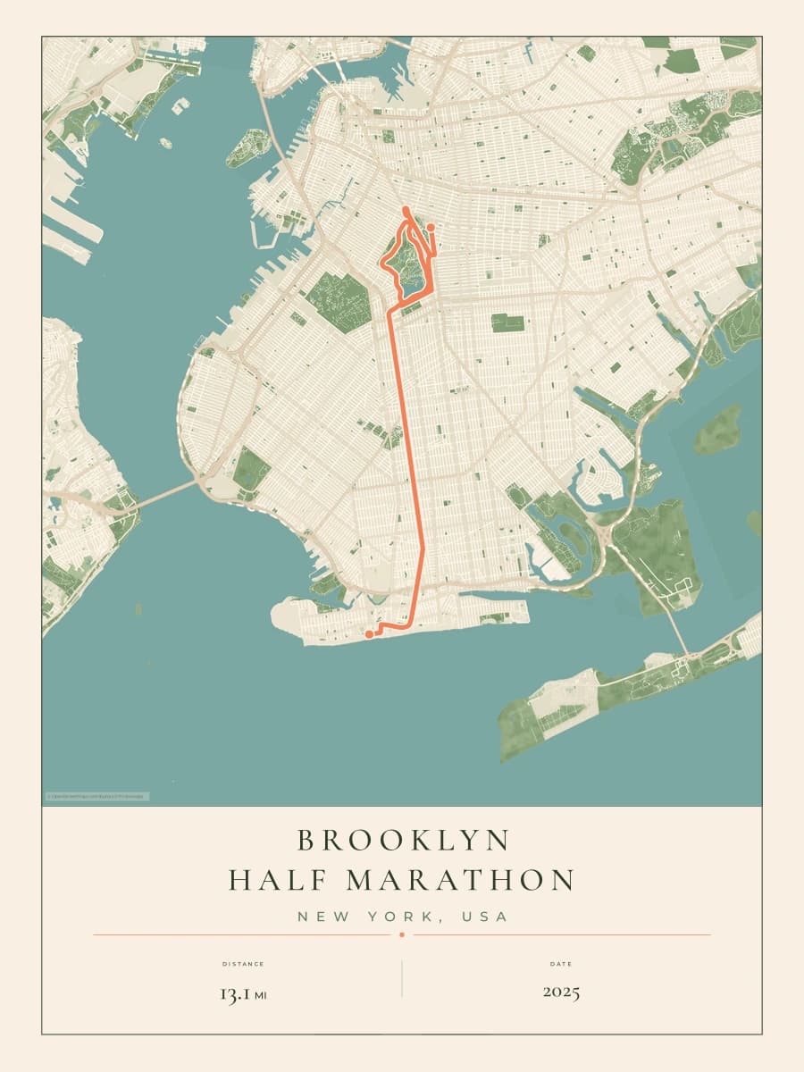 Brooklyn Half Marathon route poster preview in the Parkland artwork style