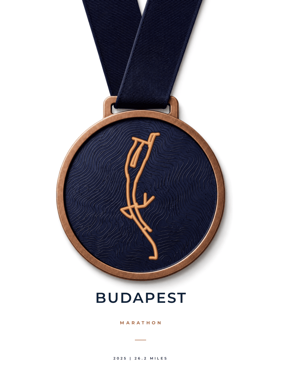Budapest Marathon route poster preview in the Medal artwork style