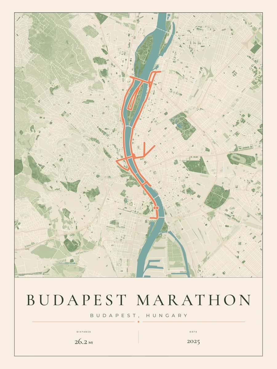 Budapest Marathon route poster preview in the Parkland artwork style