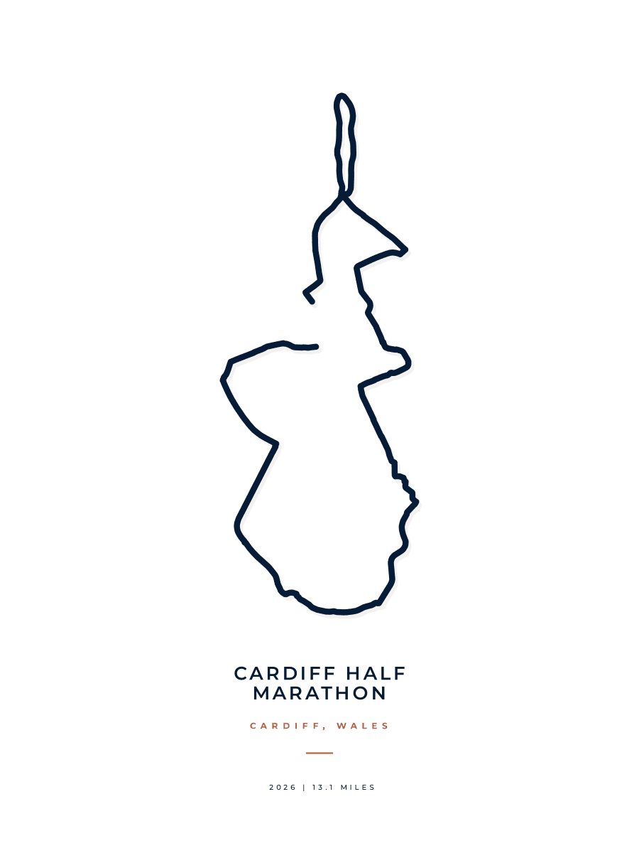 Cardiff Half Marathon route poster preview in the Minimal artwork style