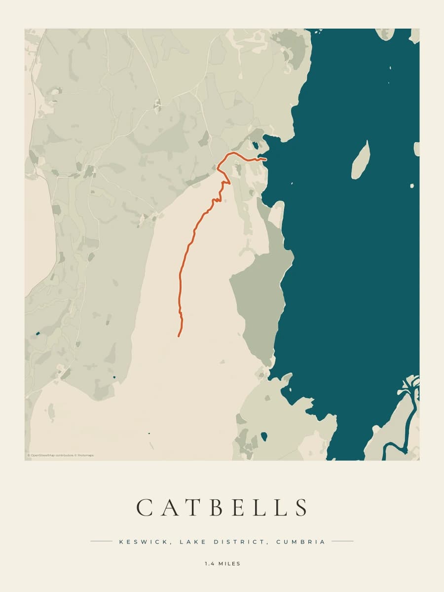 Catbells route map poster preview in the Coastal Atlas artwork style