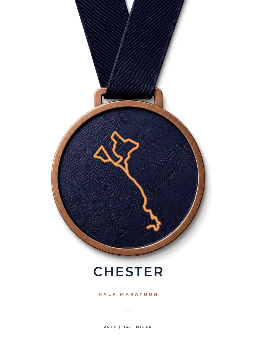 Chester Half Marathon route poster preview in the Medal artwork style