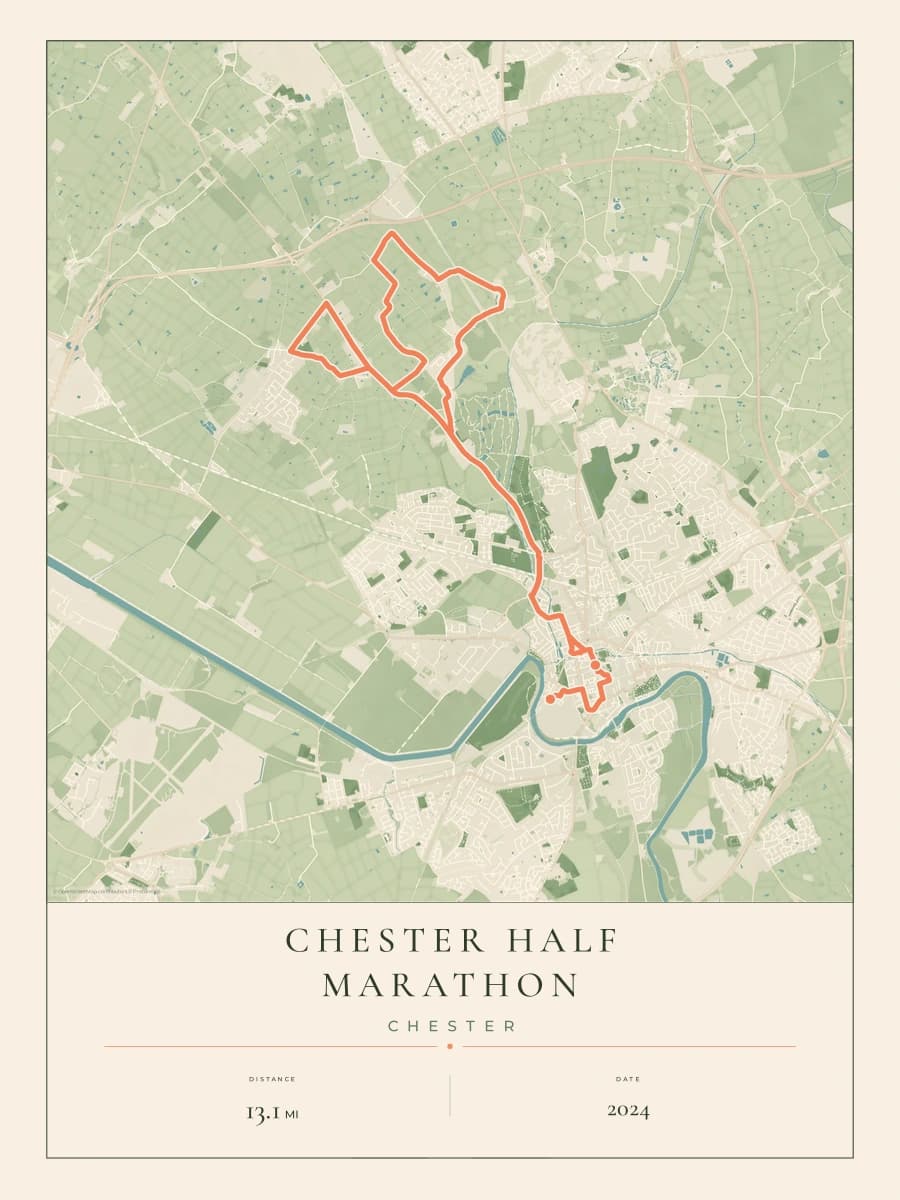 Chester Half Marathon route poster preview in the Parkland artwork style